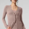 Gjennomsiktig lang kashmir-cardigan – taupe