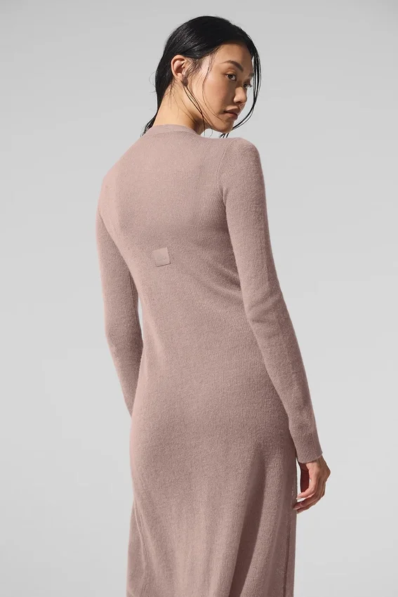 Gjennomsiktig lang kashmir-cardigan – taupe