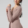 Gjennomsiktig lang kashmir-cardigan – taupe