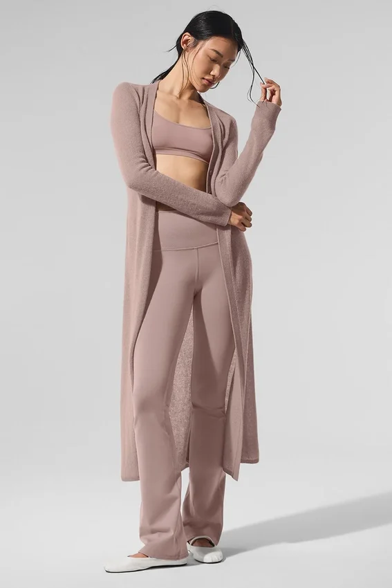 Gjennomsiktig lang kashmir-cardigan – taupe