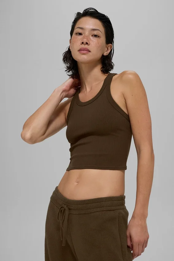 Goddess Ribbed Go-To Singleter – Espresso