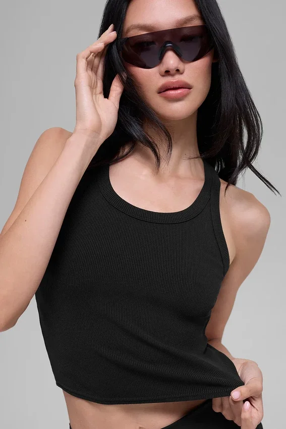 Goddess Ribbed Go-To Tank – Svart