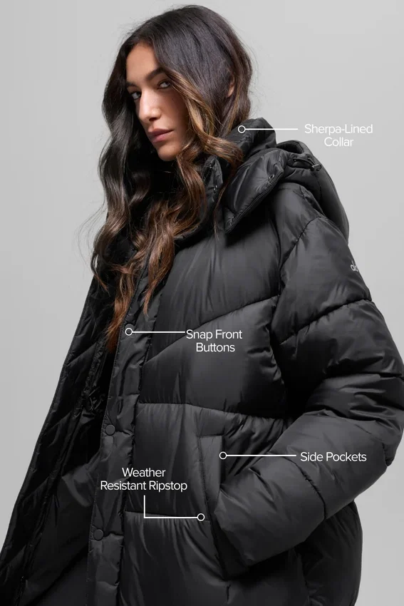 Gold Rush Puffer Trench – svart