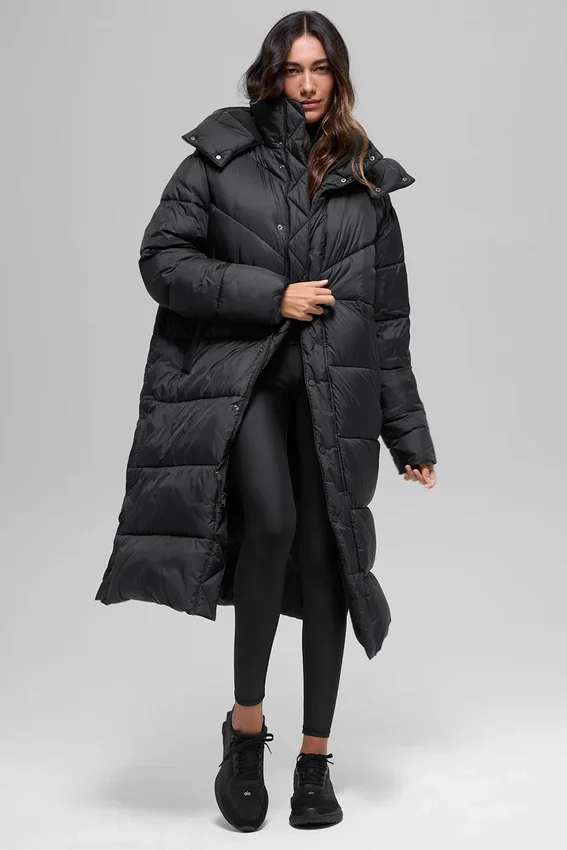 Gold Rush Puffer Trench – svart
