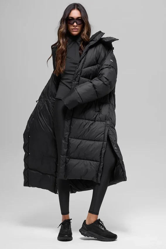 Gold Rush Puffer Trench – svart