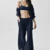 Halvgjennomsiktig Golden Hour-buks med High-Waist og rette ben – Navy