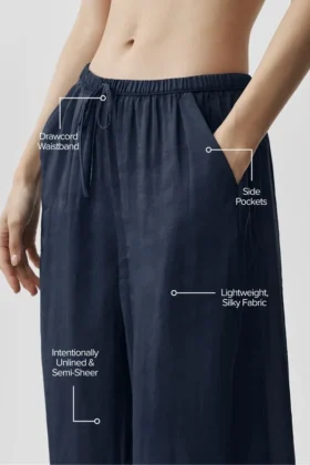 Halvgjennomsiktig Golden Hour-buks med High-Waist og rette ben – Navy