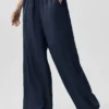 Halvgjennomsiktig Golden Hour-buks med High-Waist og rette ben – Navy