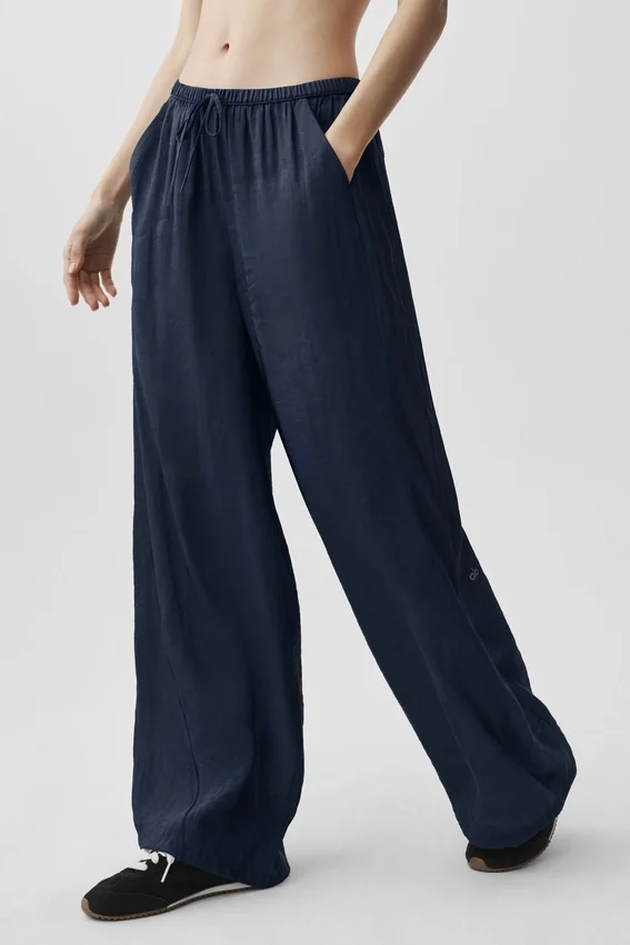 Halvgjennomsiktig Golden Hour-buks med High-Waist og rette ben – Navy