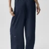 Halvgjennomsiktig Golden Hour-buks med High-Waist og rette ben – Navy