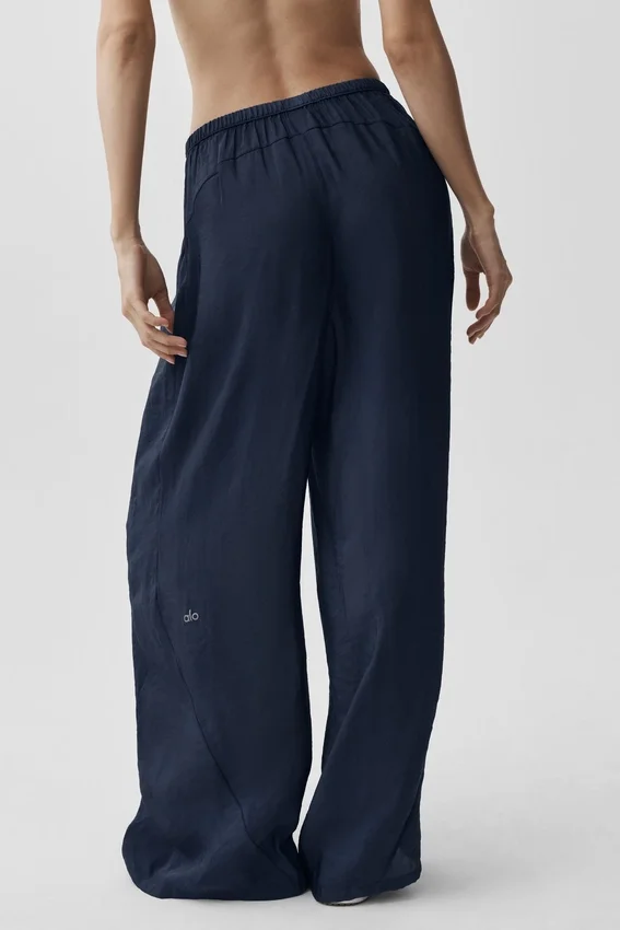Halvgjennomsiktig Golden Hour-buks med High-Waist og rette ben – Navy