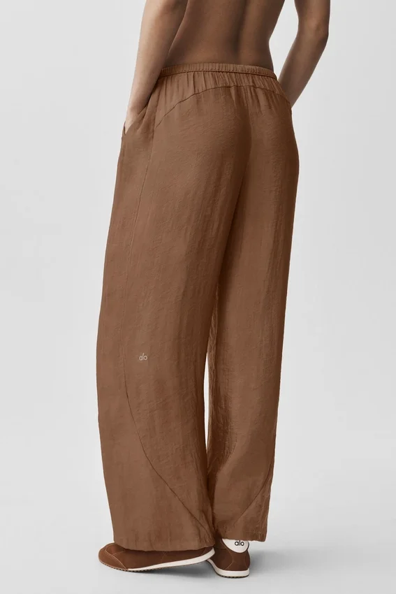 Halvgjennomsiktig Golden Hour-buks med High-Waist og rette ben – solkysset brun