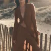 Halvgjennomsiktig Golden Hour-buks med High-Waist og rette ben – solkysset brun