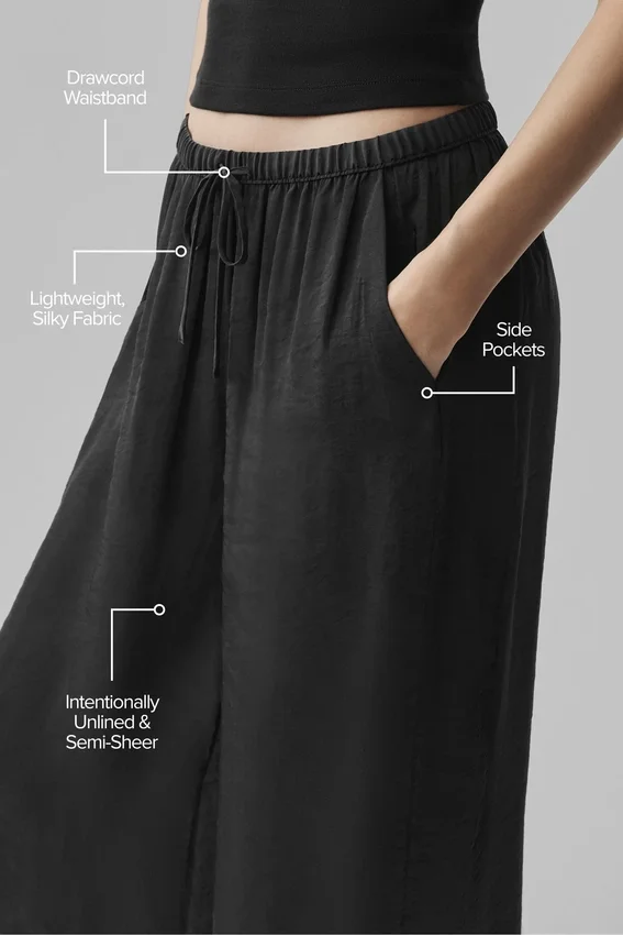Halvgjennomsiktig Golden Hour-buks med High-Waist og rette ben – svart