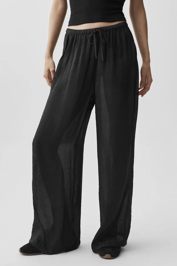 Halvgjennomsiktig Golden Hour-buks med High-Waist og rette ben – svart