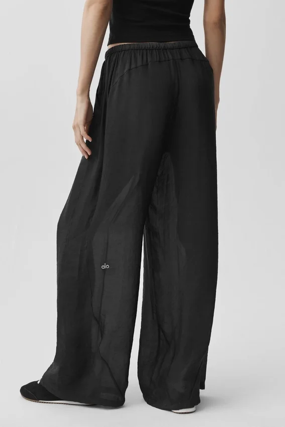 Halvgjennomsiktig Golden Hour-buks med High-Waist og rette ben – svart