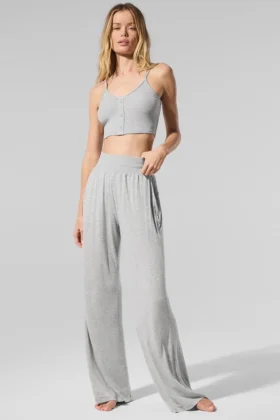 Halvgjennomsiktige, delikat lounge-bukser med vid ben – Athletic Heather Grey