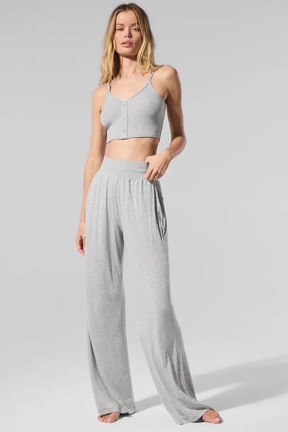 Halvgjennomsiktige, delikat lounge-bukser med vid ben – Athletic Heather Grey
