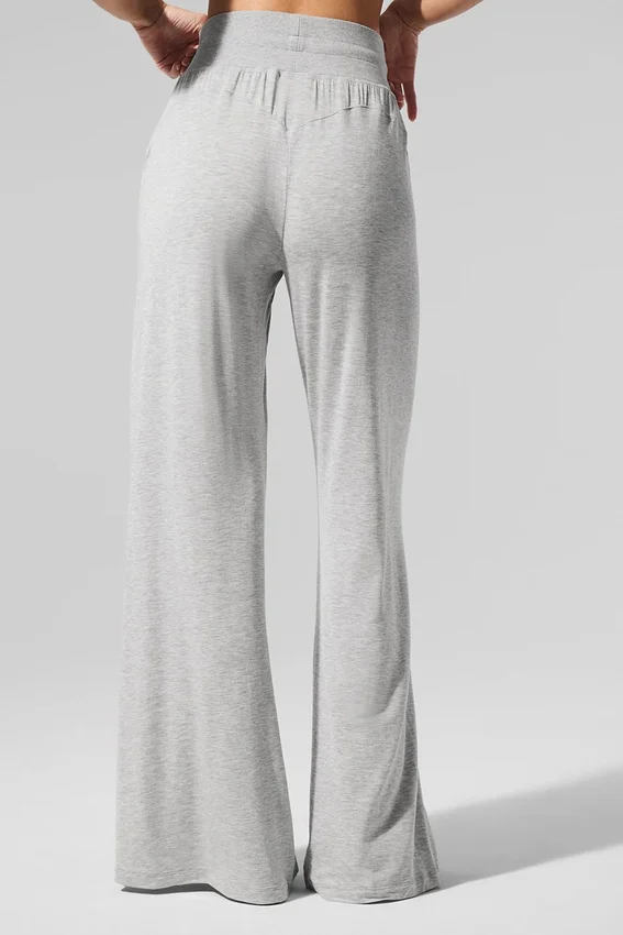 Halvgjennomsiktige, delikat lounge-bukser med vid ben – Athletic Heather Grey