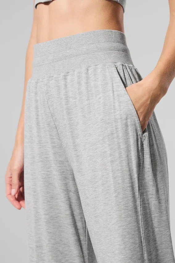 Halvgjennomsiktige, delikat lounge-bukser med vid ben – Athletic Heather Grey