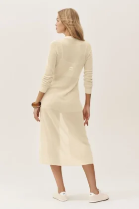 Heatwave lang cardigan i silke og kashmir – sandbeige