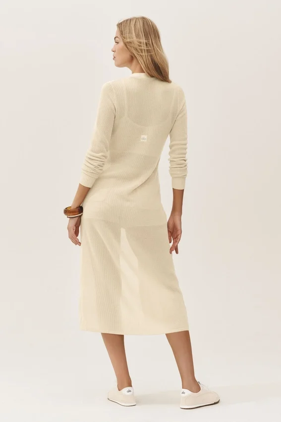 Heatwave lang cardigan i silke og kashmir – sandbeige