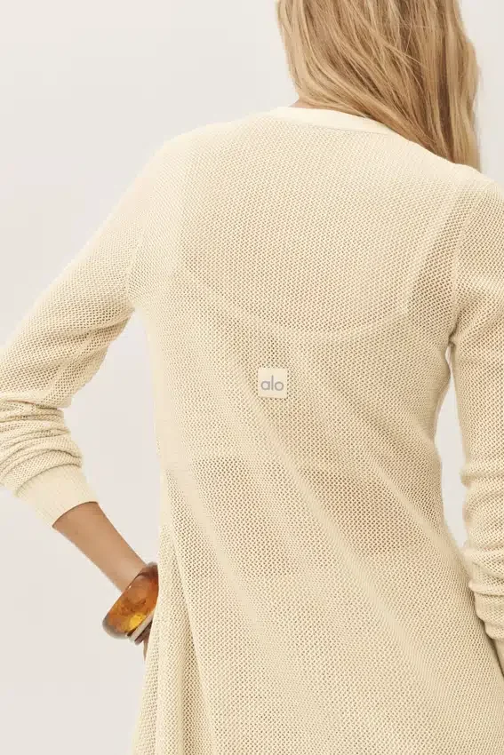 Heatwave lang cardigan i silke og kashmir – sandbeige