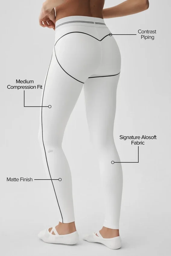 High-Waist Airbrush Legging med hjerteprint – hvit/svart