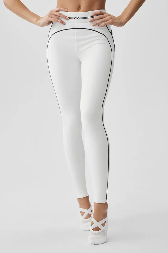 High-Waist Airbrush Legging med hjerteprint – hvit/svart
