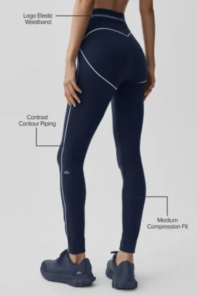 High-Waist Airbrush Tights med hjerte-mønster – marineblå/hvit