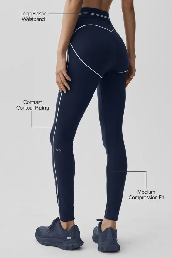 High-Waist Airbrush Tights med hjerte-mønster – marineblå/hvit