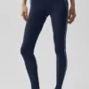 High-Waist Airbrush Tights med hjerte-mønster – marineblå/hvit