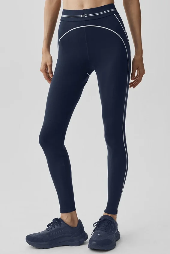 High-Waist Airbrush Tights med hjerte-mønster – marineblå/hvit