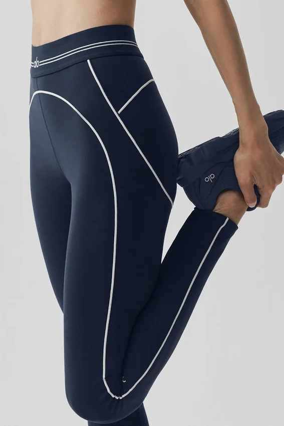 High-Waist Airbrush Tights med hjerte-mønster – marineblå/hvit