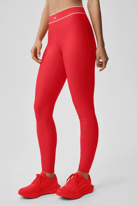 High-Waist Airlift Alignment Tights – Knallrød/hvit