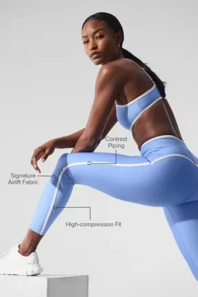 High-Waist Airlift Charger 7/8-tights – krystallklar blå/hvit