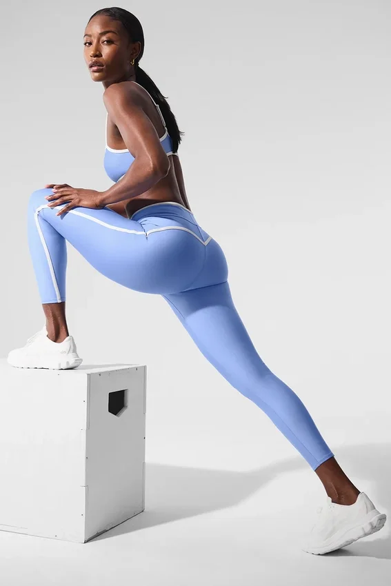 High-Waist Airlift Charger 7/8-tights – krystallklar blå/hvit