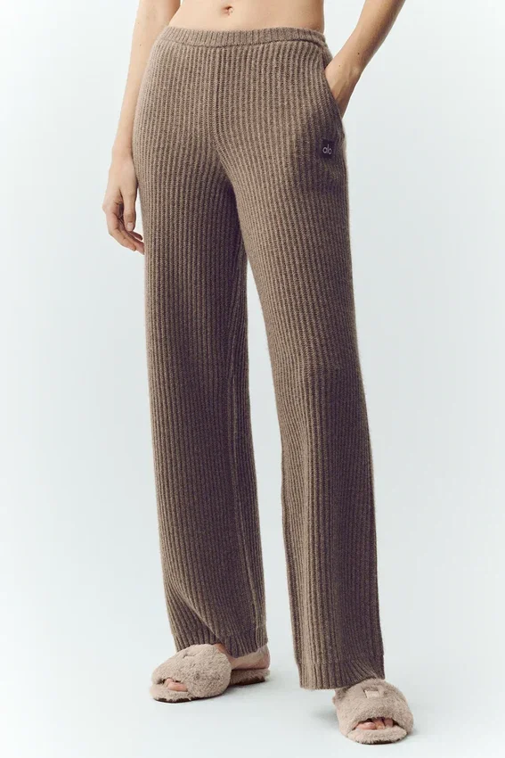High-Waist-bukser med rette ben i kashmir – Alpine Cocoa Heather
