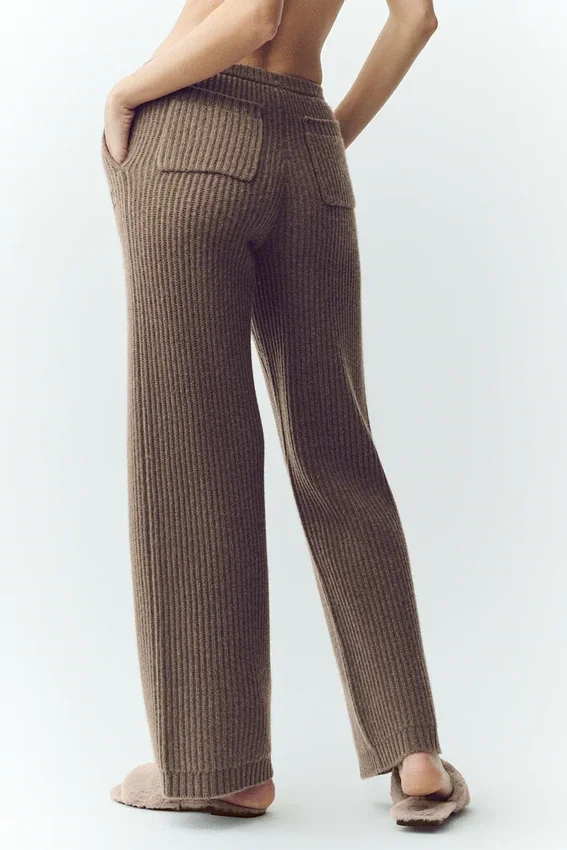High-Waist-bukser med rette ben i kashmir – Alpine Cocoa Heather