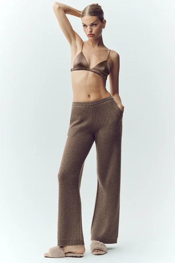 High-Waist-bukser med rette ben i kashmir – Alpine Cocoa Heather