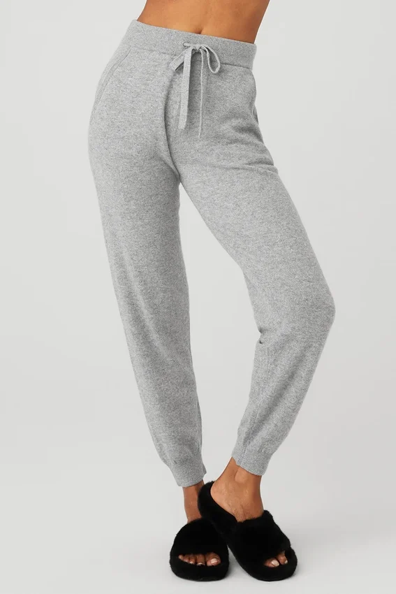High-Waist Cashmere Jet Set-bukser – Dove Grey Heather