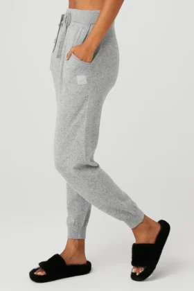 High-Waist Cashmere Jet Set-bukser – Dove Grey Heather