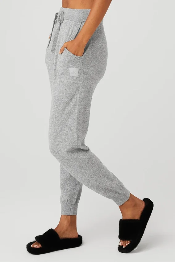 High-Waist Cashmere Jet Set-bukser – Dove Grey Heather
