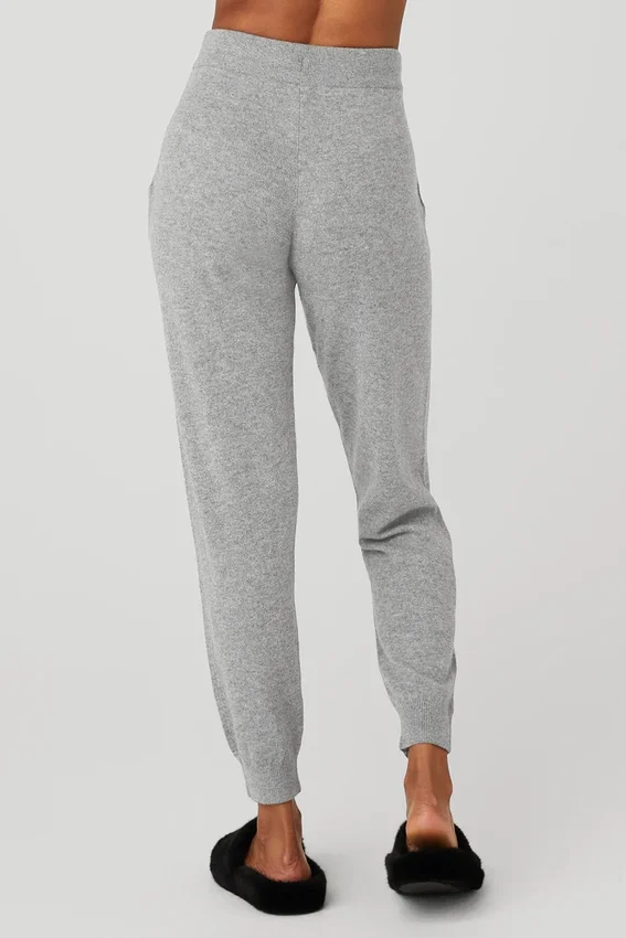 High-Waist Cashmere Jet Set-bukser – Dove Grey Heather