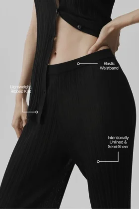 High-Waist-strikkegenser med Sunlit-bukser med rette ben – svart