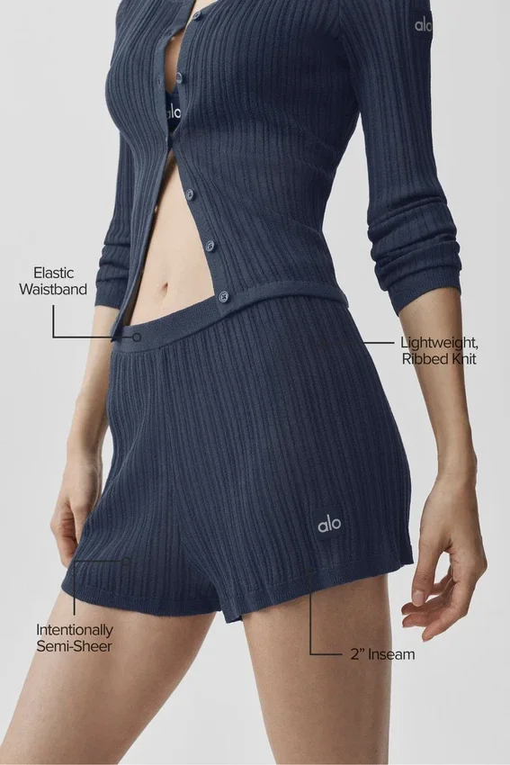 High-Waist Strikkegenser «Sunlit» – marineblå