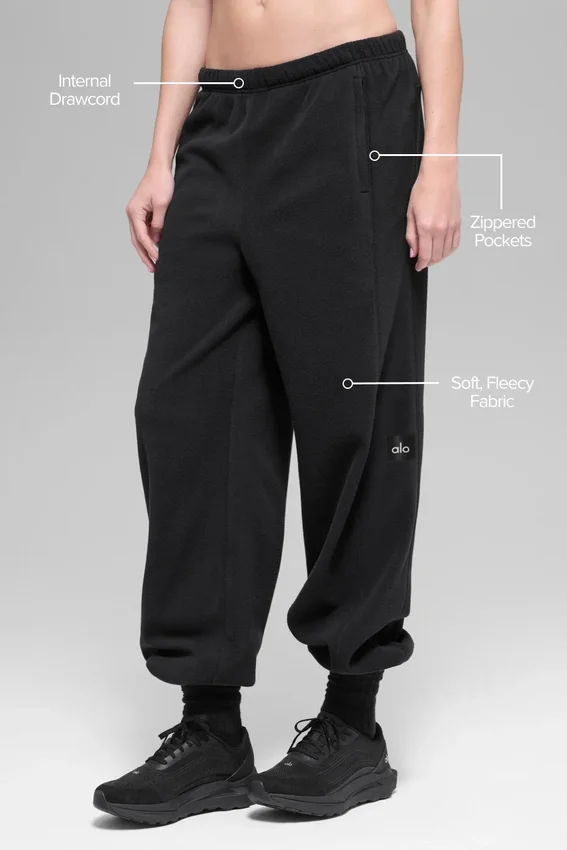 Joggebukse i polarfleece med High-Waist – svart
