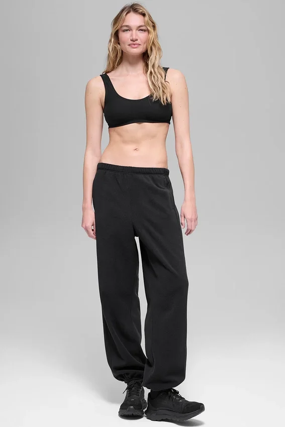 Joggebukse i polarfleece med High-Waist – svart