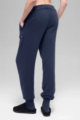 Joggebukse i ull og kashmir med High-Waist – New Class – Navy