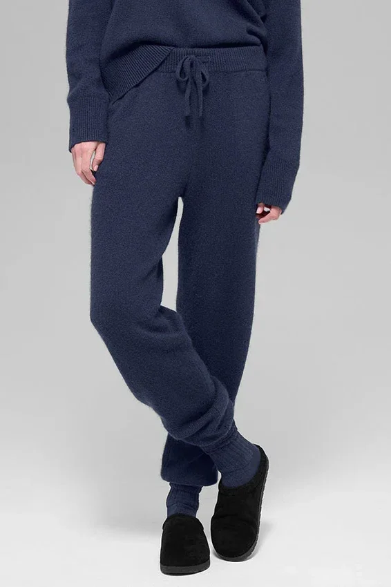 Joggebukse i ull og kashmir med High-Waist – New Class – Navy